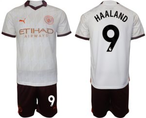 Manchester City Erling Haaland #9 Uitshirt 2023-2024 Voetbalshirts Korte Mouw (+ Korte broeken)